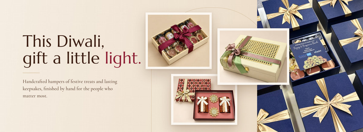 Corporate Diwali gift set with dry fruits, cookies and festive décor by Demould